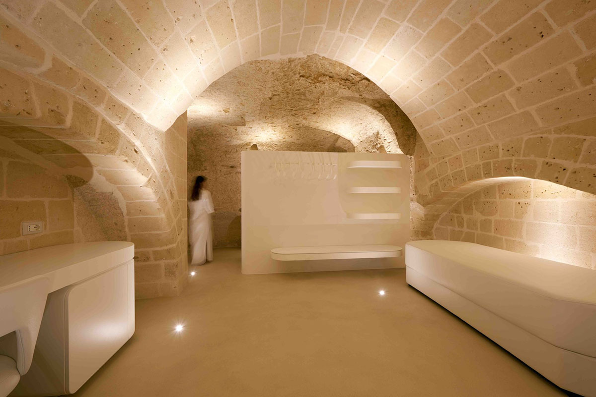 Interiors of this cave hotel and spa by Simone Micheli act like work of art with excavated surfaces