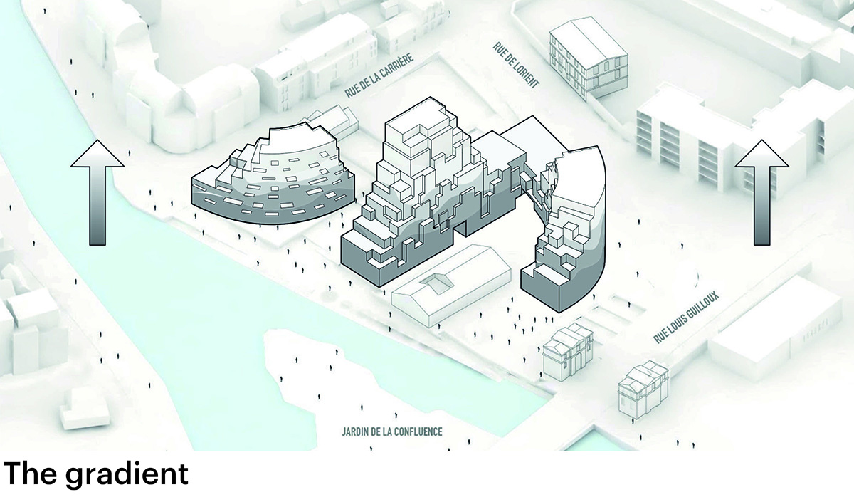 New residential complex by MVRDV is derived from geological formations in the riverside of Rennes
