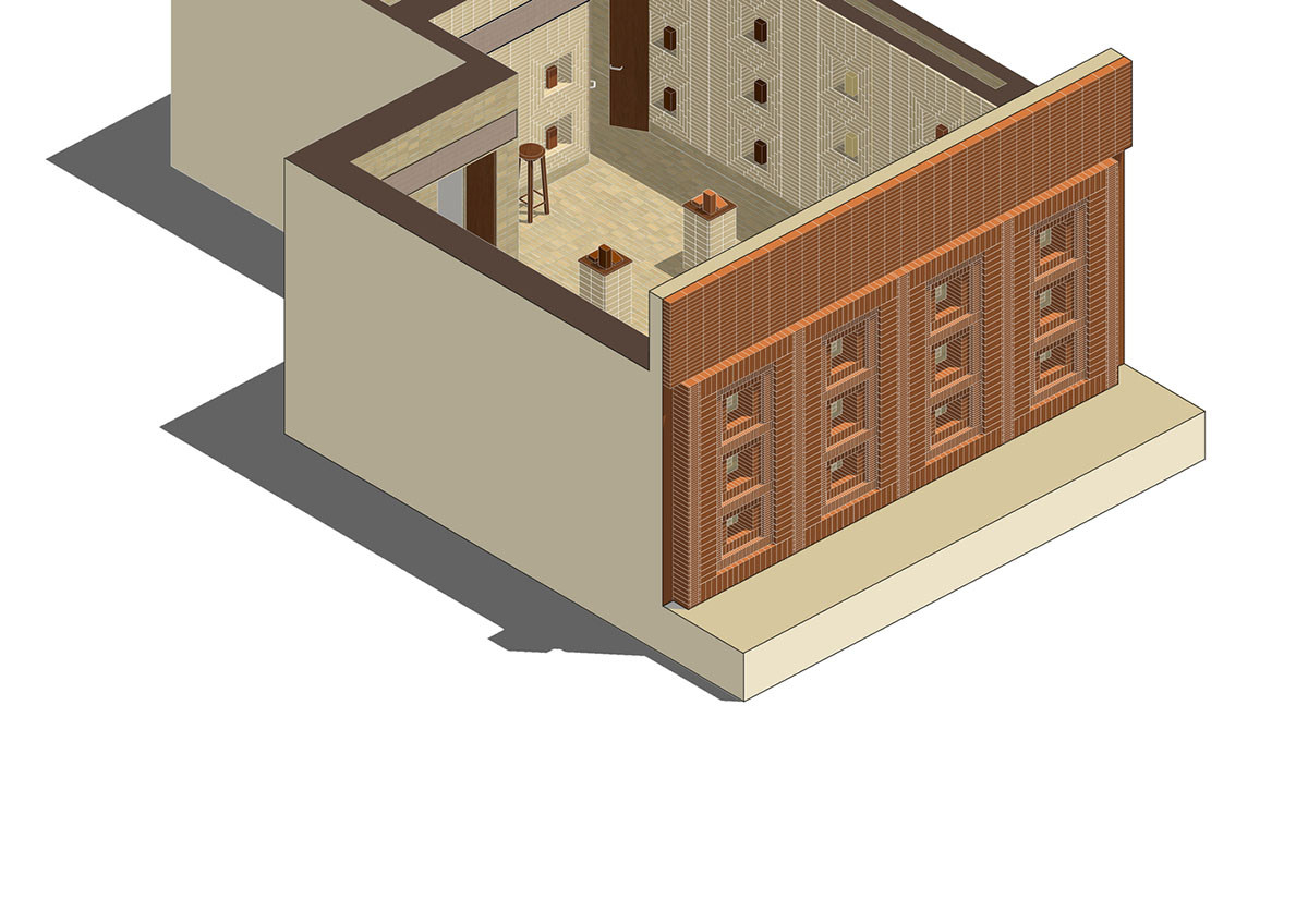 Brick showroom is made of various hues of modular brick celebrating resilient feature of material