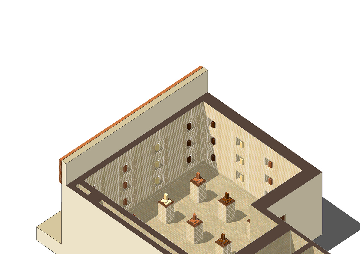 Brick showroom is made of various hues of modular brick celebrating resilient feature of material
