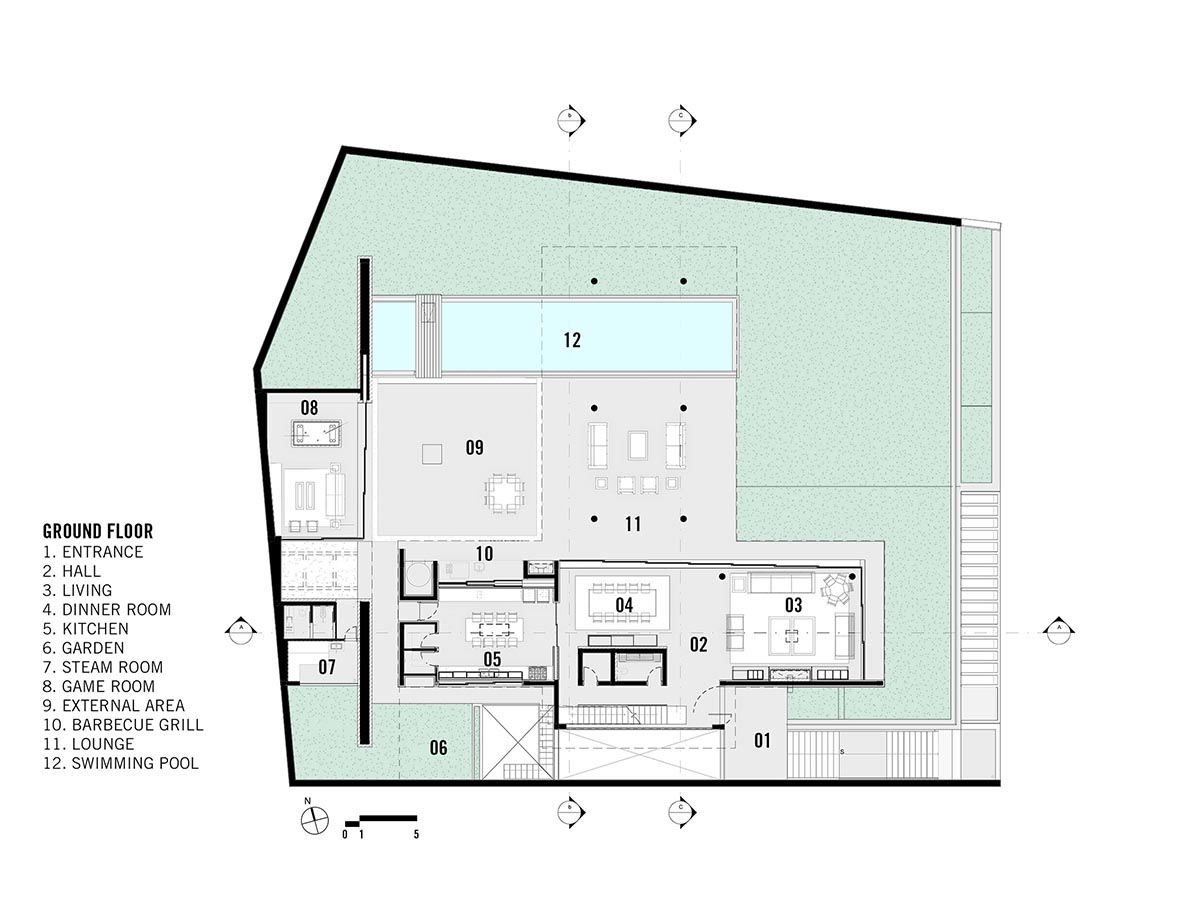 Perkins+Will's Cidade Jardim House features a large garden space under thin columns