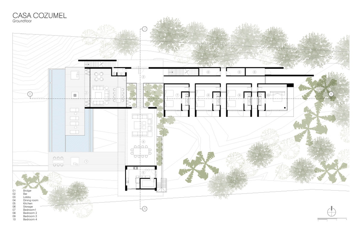 Sordo Madaleno Arquitectos' L-shaped residence disappears in a lush vegetation of Mexican island