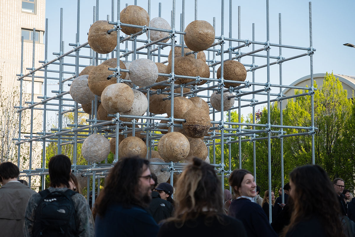 Henning Larsen unfolds the potential of mycelium with 80 spheres at Milan Design Week