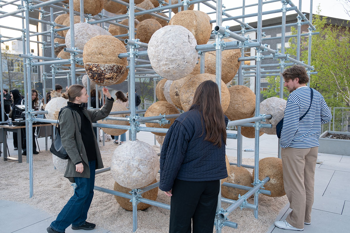 Henning Larsen unfolds the potential of mycelium with 80 spheres at Milan Design Week