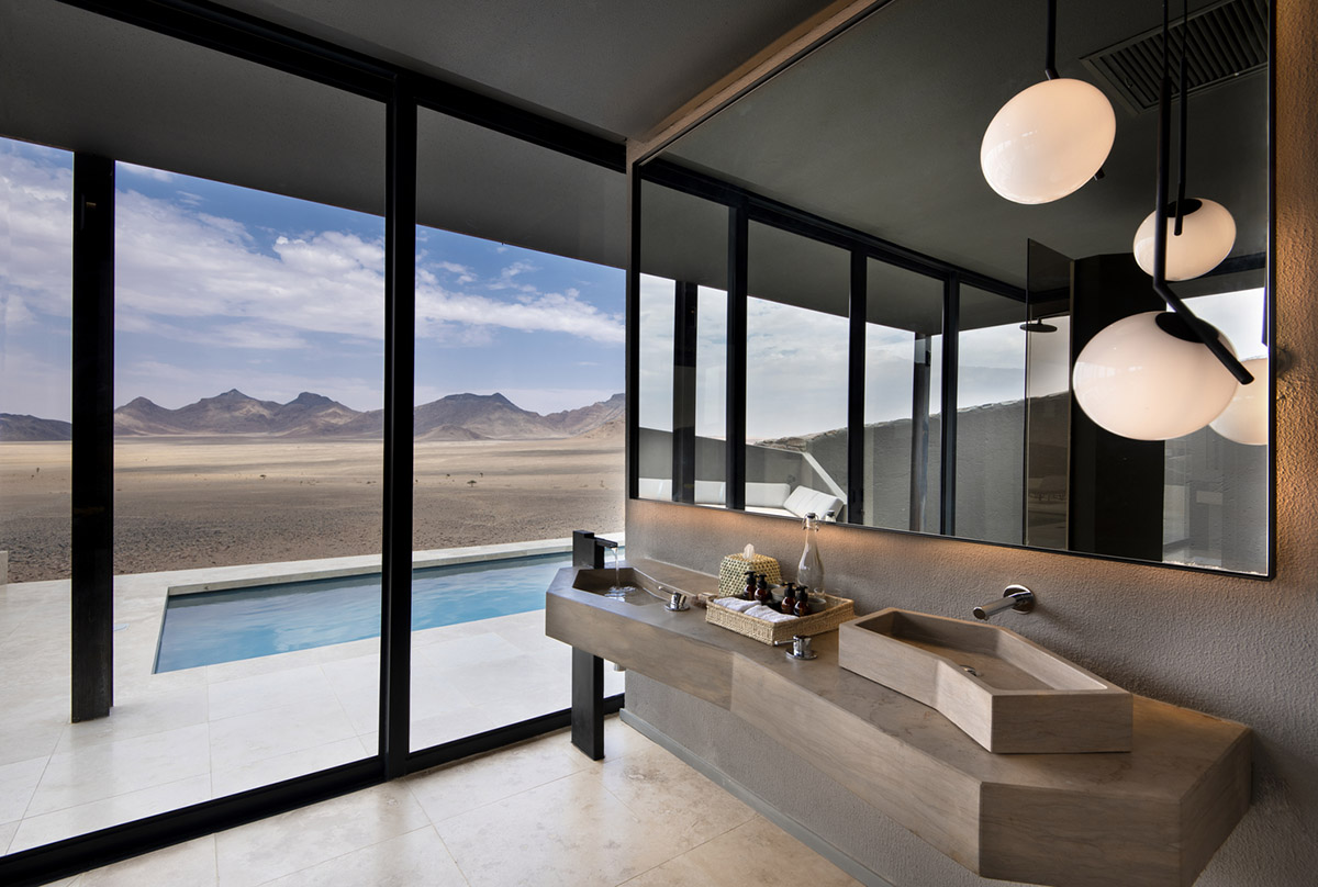 Fox Browne Creative and Jack Alexander design pavilion-like steel lodges on a desert of Namibia