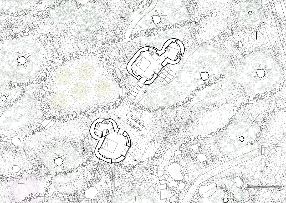 Pastoral round stone dwellings inform Meganisi House by Hiboux Architecture on Meganisi island