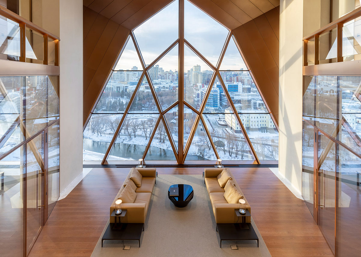 Foster + Partners completes office tower clad by triangular pieces of copper in Yekaterinburg