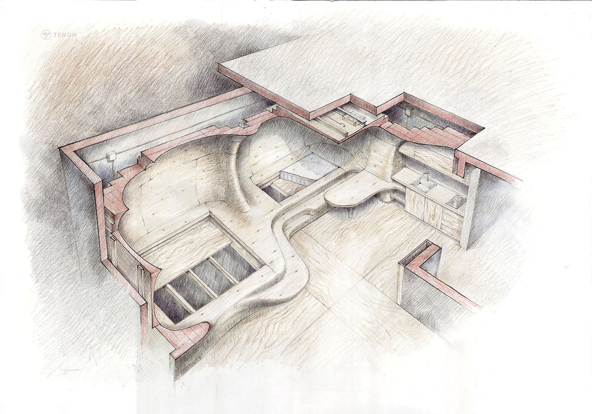 Tenon Architecture creates cave-like wooden interior for a resort in Greece