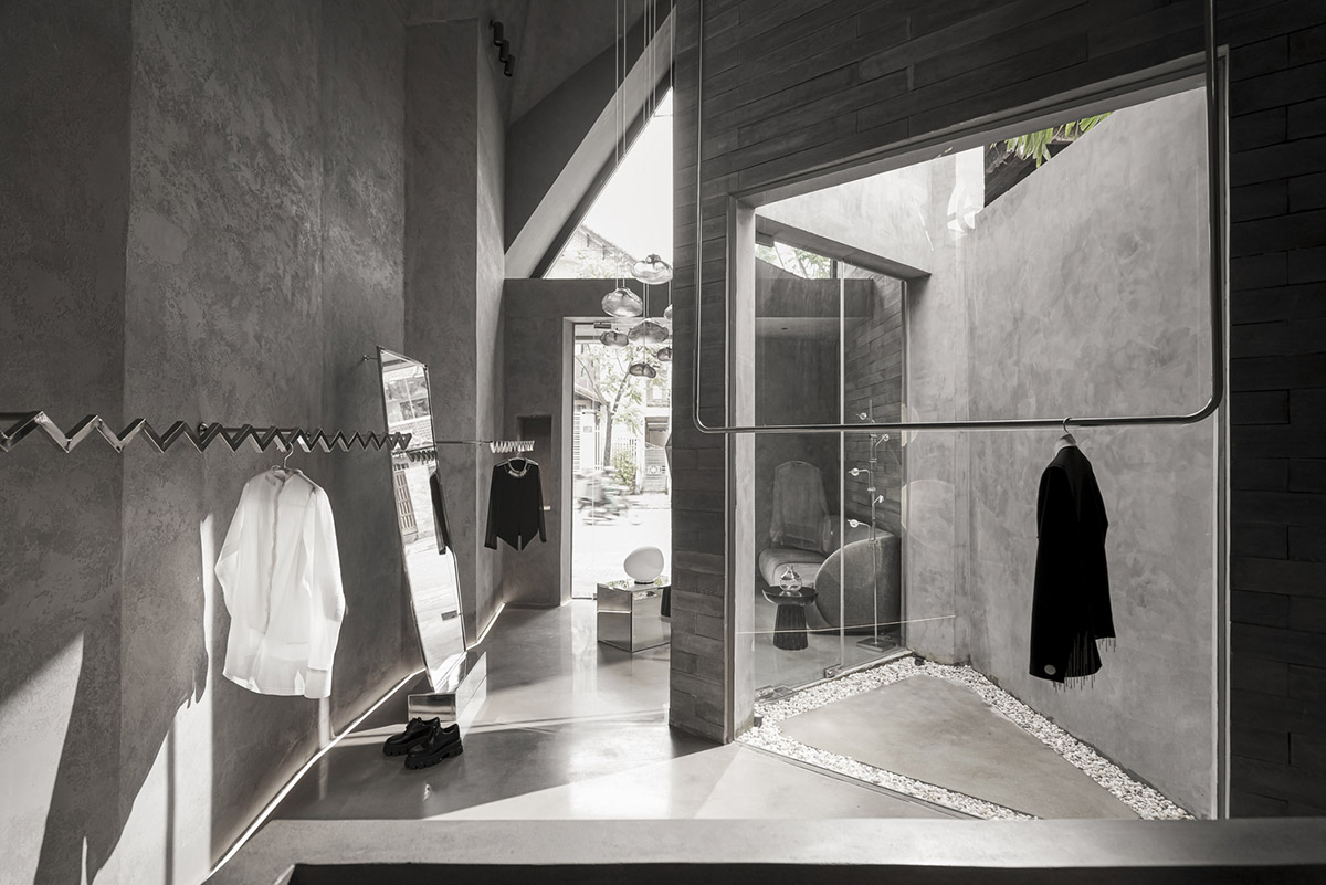 Minimal Vietnamese store is informed by geometric forms and greyscale palette