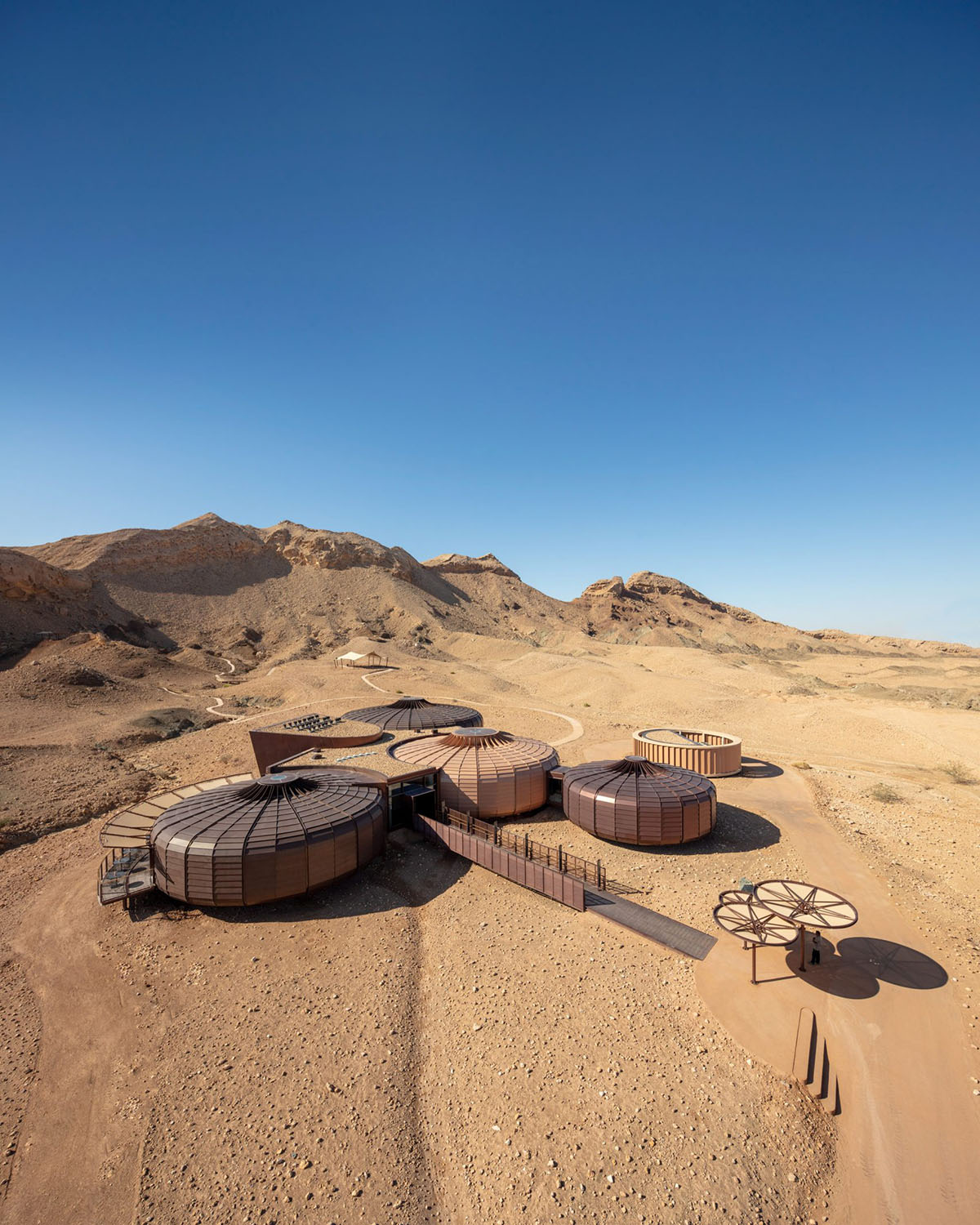 Hopkins Architects built steel pods for interpretive centre inspired by fossilised urchins in Sharjah