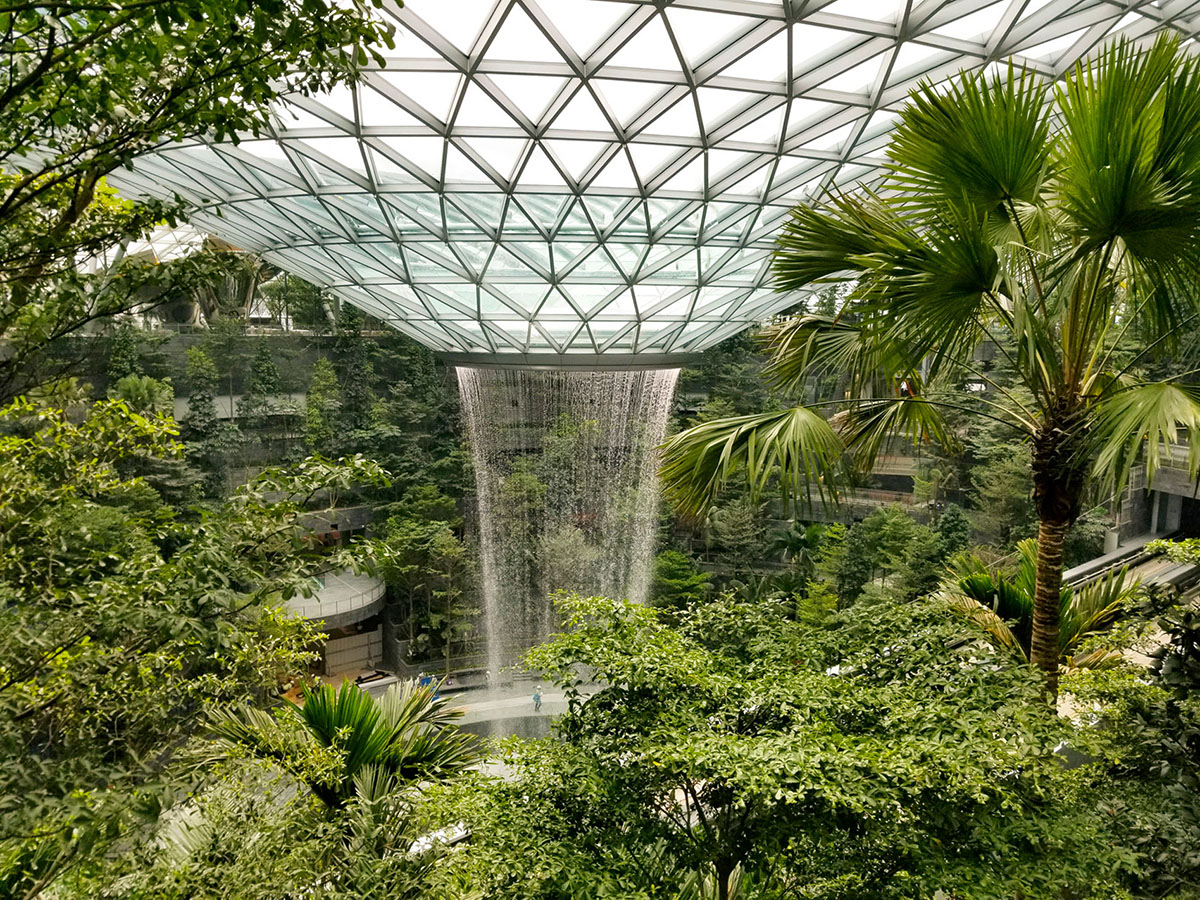 Safdie Architects' giant waterfall is almost complete at Jewel Changi Airport in Singapore