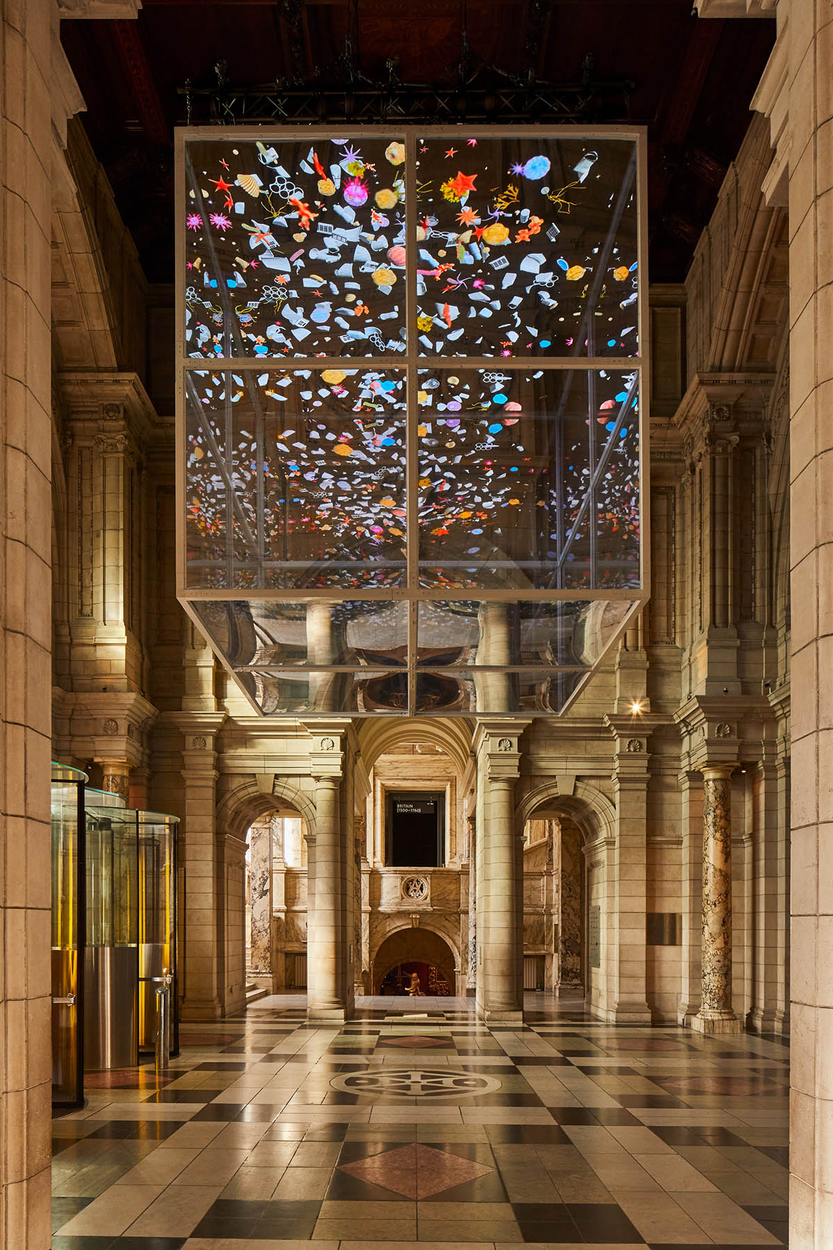 Sam Jacob suspends a cinematic mirrored cube to rethink our plastic waste system at LDF