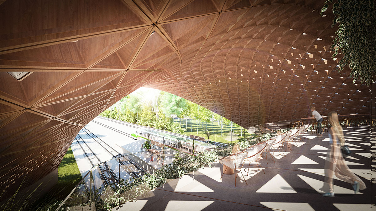 Aidia Studio designs wavy and open latticed roof for Tulum Train Station
