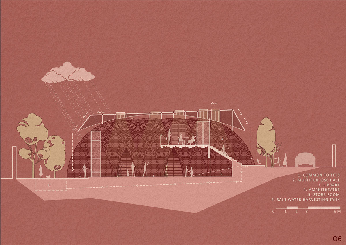 PMA madhushala's community center features undulating and artistic brick walls in Pune