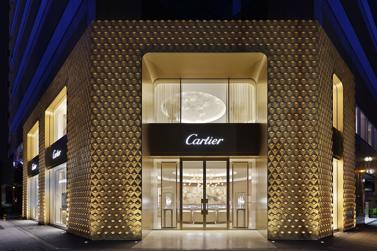 Wooden interlocking diamonds form this Cartier store designed by Klein Dytham Architecture in Osaka