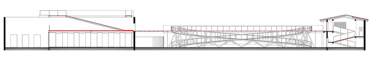 REDe Architects and Moguang Studio add red circular platform to renovated youth activity center