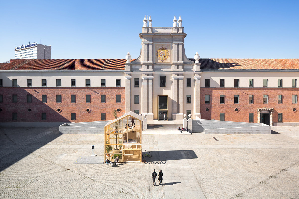 MYCC combines timber and polycarbonate for this multi-floor temporary pavilion in Madrid