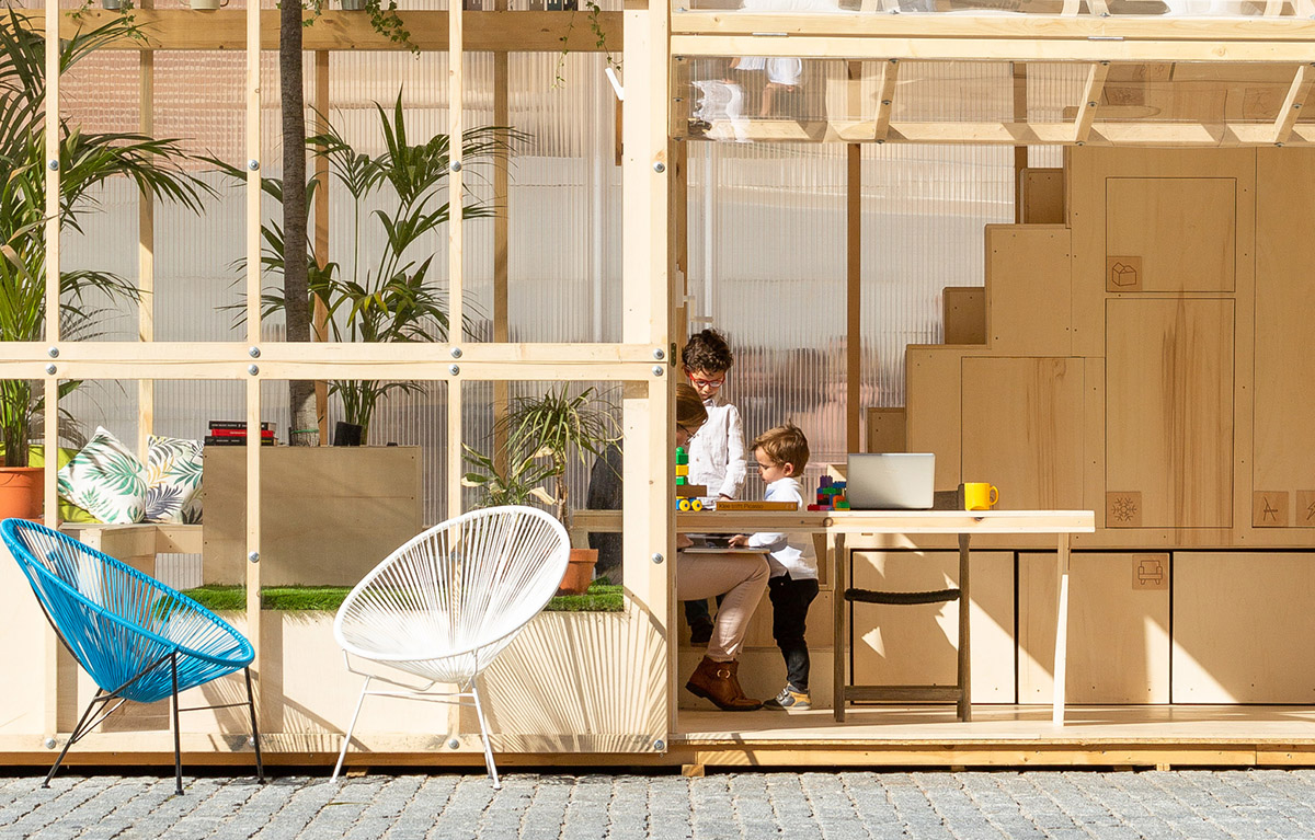 MYCC combines timber and polycarbonate for this multi-floor temporary pavilion in Madrid