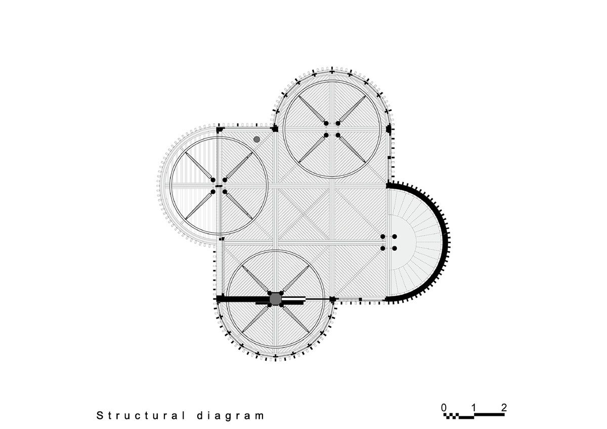 Circular tree house is raised over slender stilts to dominate the forest in every direction