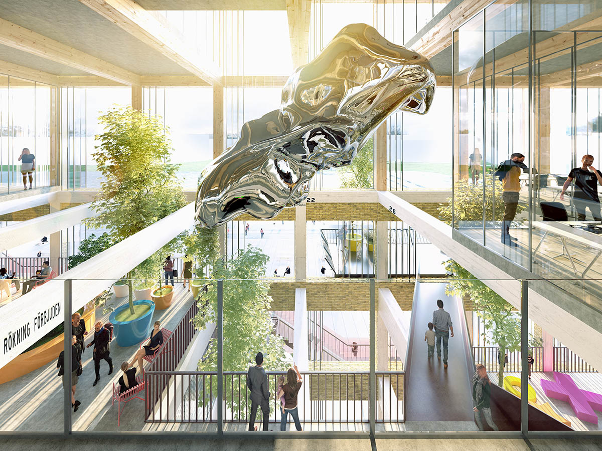 MVRDV and BSK Arkitekter transform former warehouse into cultural hub with transparent gridded facade