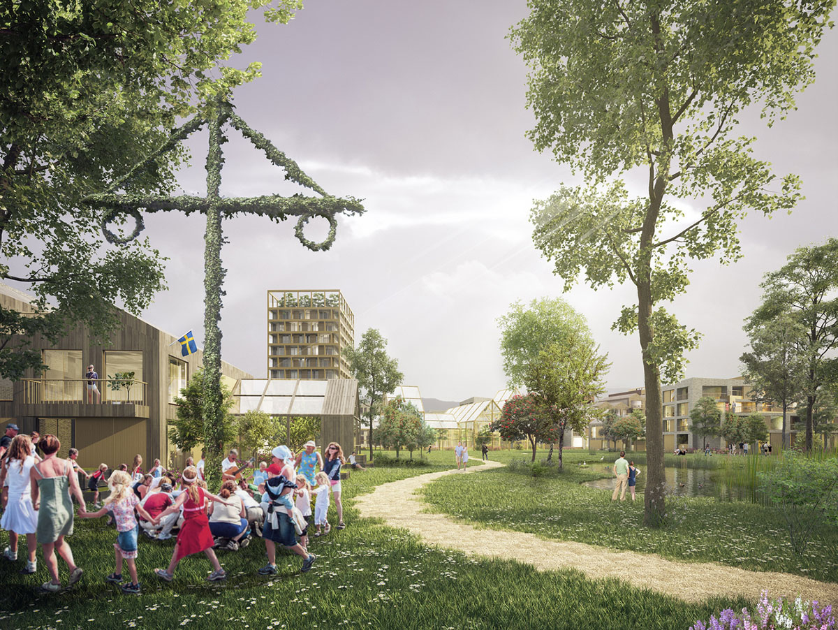 Henning Larsen Architects reinterprets community model with green public gardens in Sweden