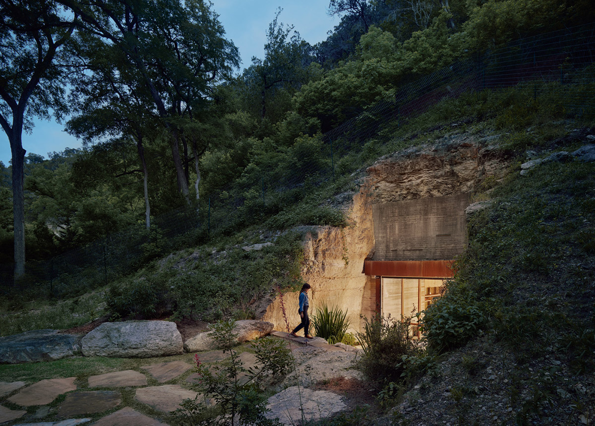 Clayton Korte creates private wine cave embedded into native landscape of Texas hillside