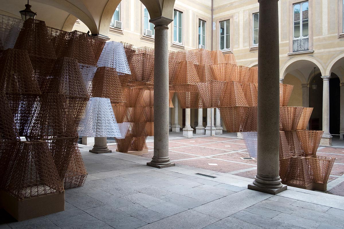 Arthur Mamou-Mani creates installation made of interlocking modular bio-bricks for Milan Design Week