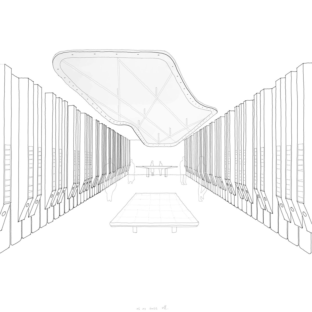 zU-studio architecture wraps interior of a shop with giant piano keyboards in Antwerp, Belgium 