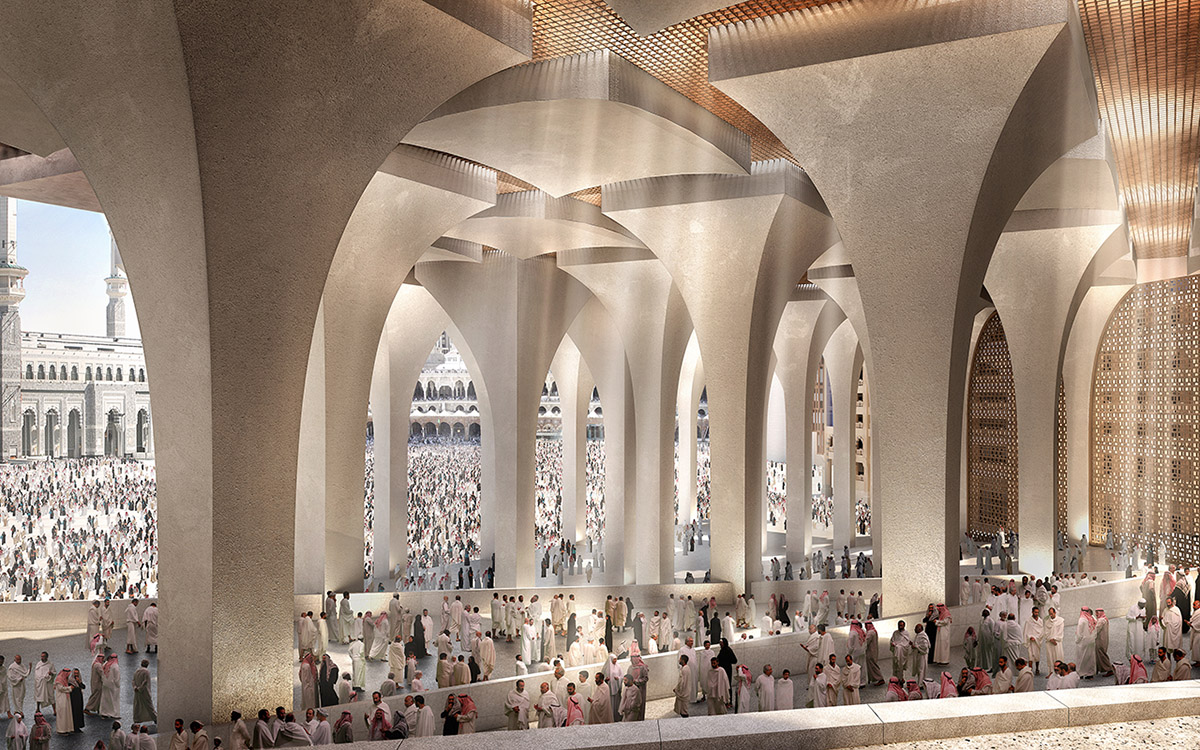 Giant cascading columns feature in Foster+Partners’ luxury hotel and apartments for Mecca