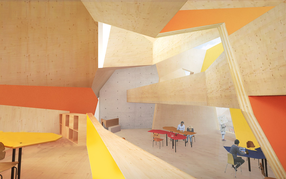 Construction begins on CRAB Studio's orange-colored Innovation Hub at Arts University Bournemouth