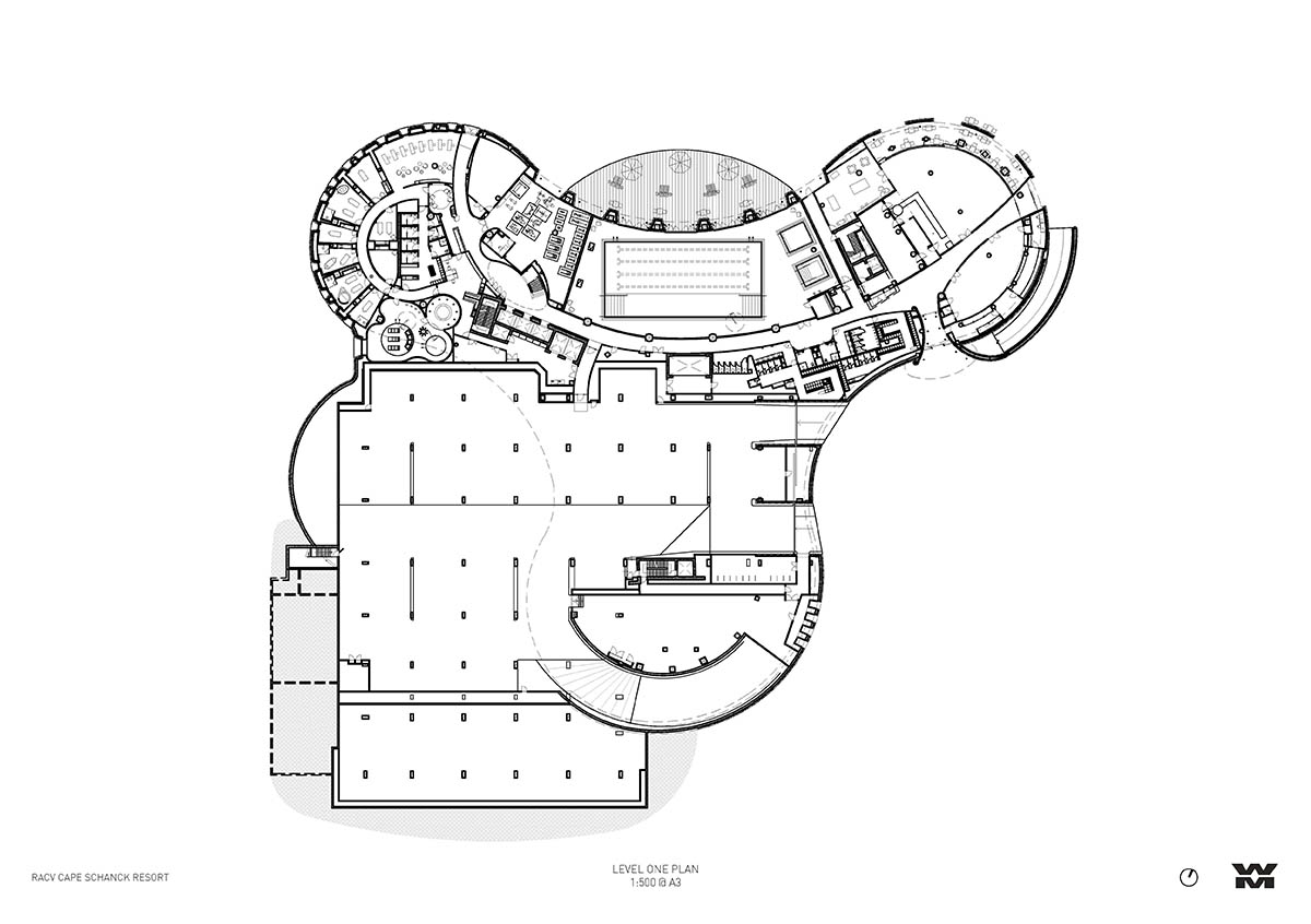 Wood Marsh completes sinuous resort anchored on hand-built locally sourced stone plinth in Australia