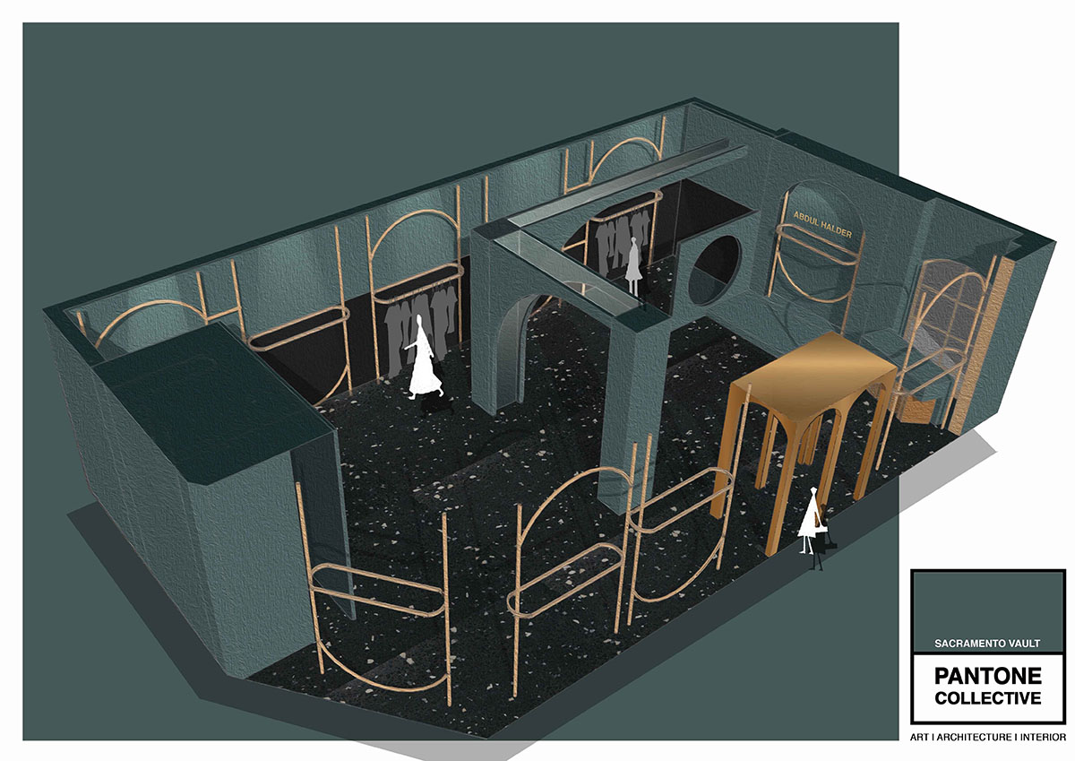 Pantone Collective Design Studio used dark colors of green in this flagship store in New Delhi