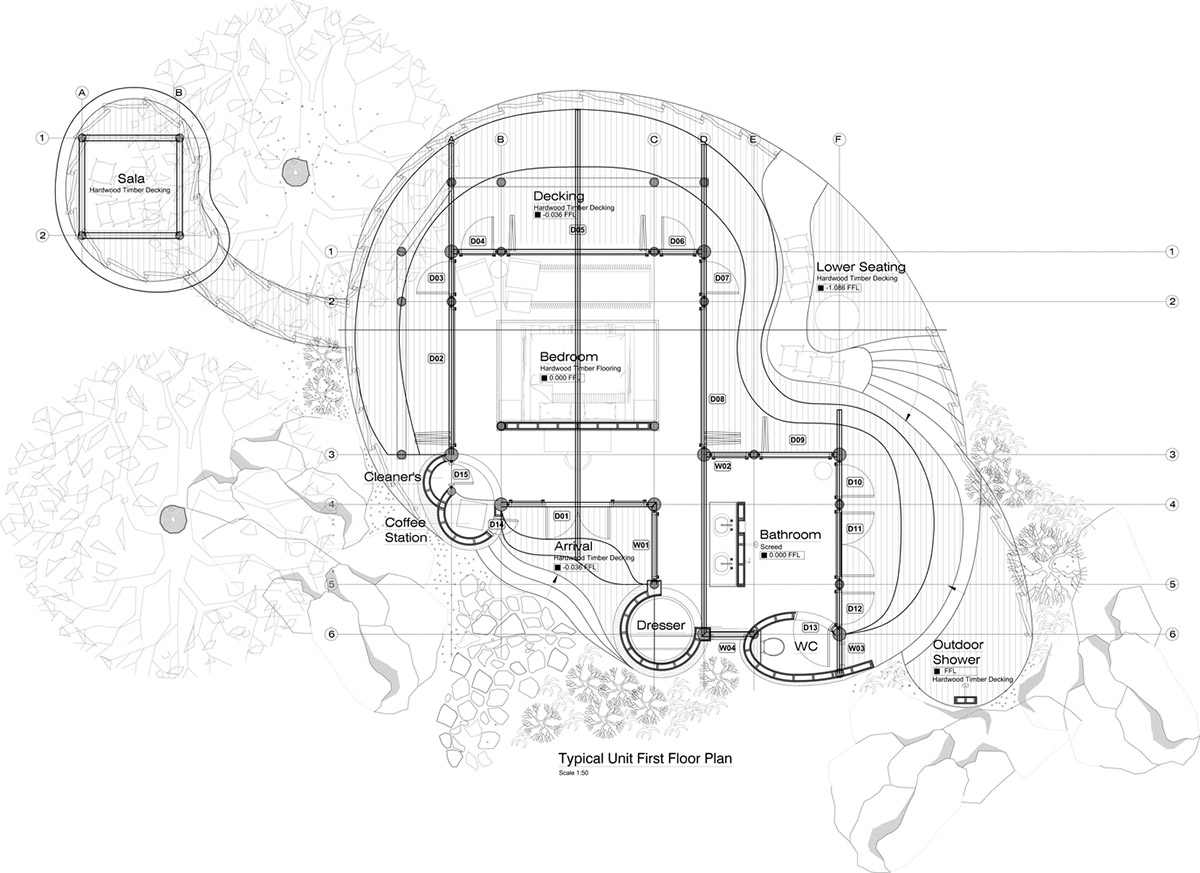 A holiday lodge grows out from natural foundation with permeable skin in Tanzania
