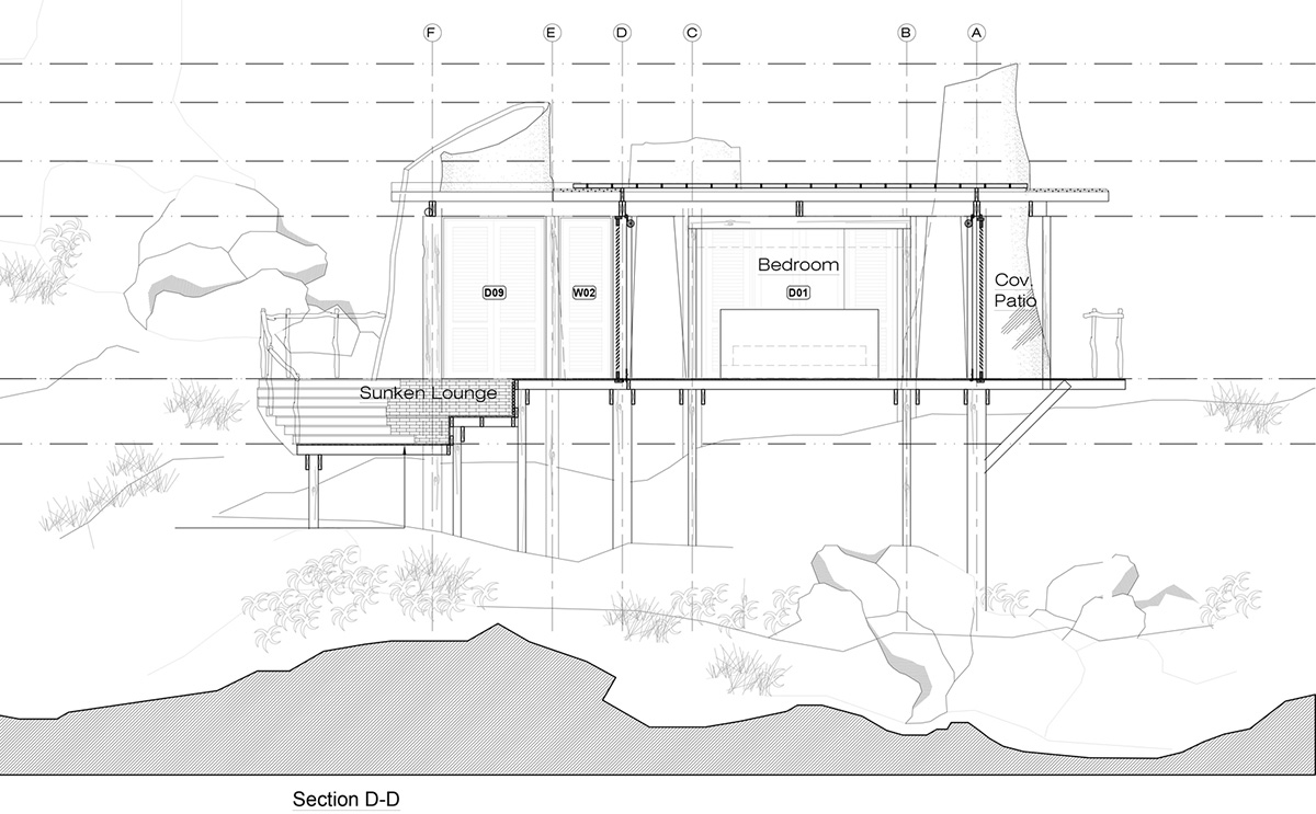 A holiday lodge grows out from natural foundation with permeable skin in Tanzania