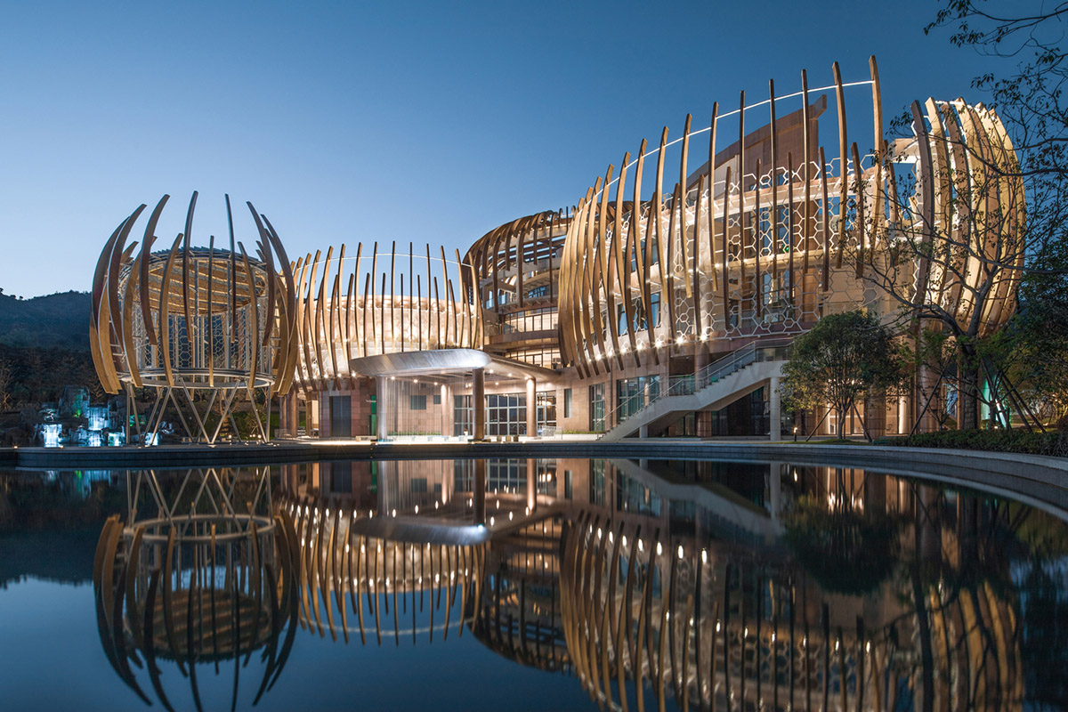 Bulbous-formed bamboo elements form this organic resort designed by JADE+QA & Stylus Studio