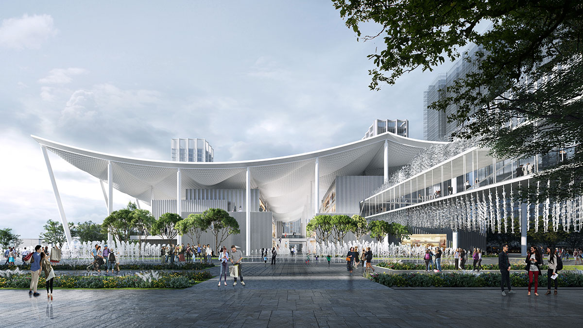 SOM reveals images for new waterfront neighborhood for Zhuhai with sculptural canopies