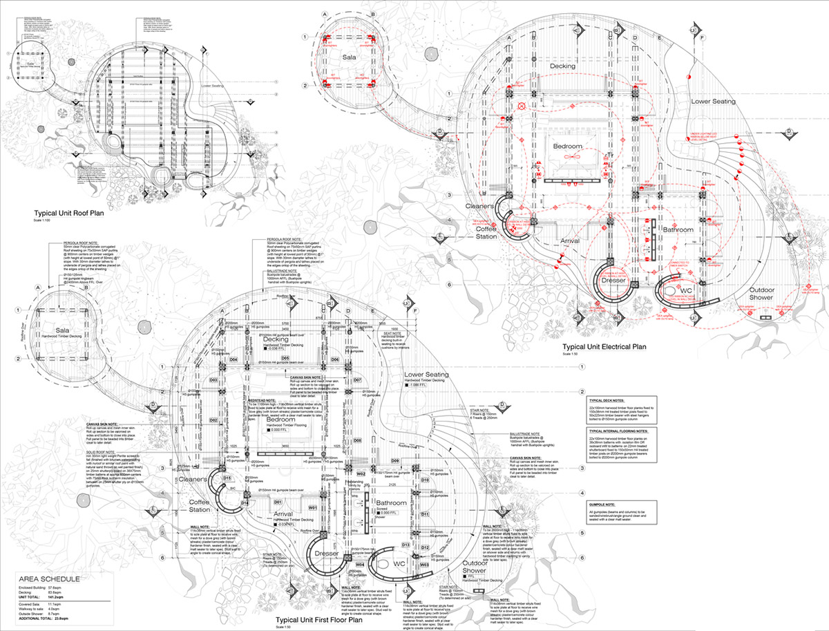 A holiday lodge grows out from natural foundation with permeable skin in Tanzania