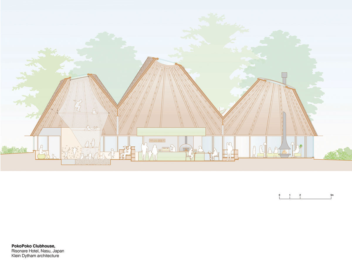 This club house by Klein Dytham Architecture offers serene atmosphere within lush forest in Japan