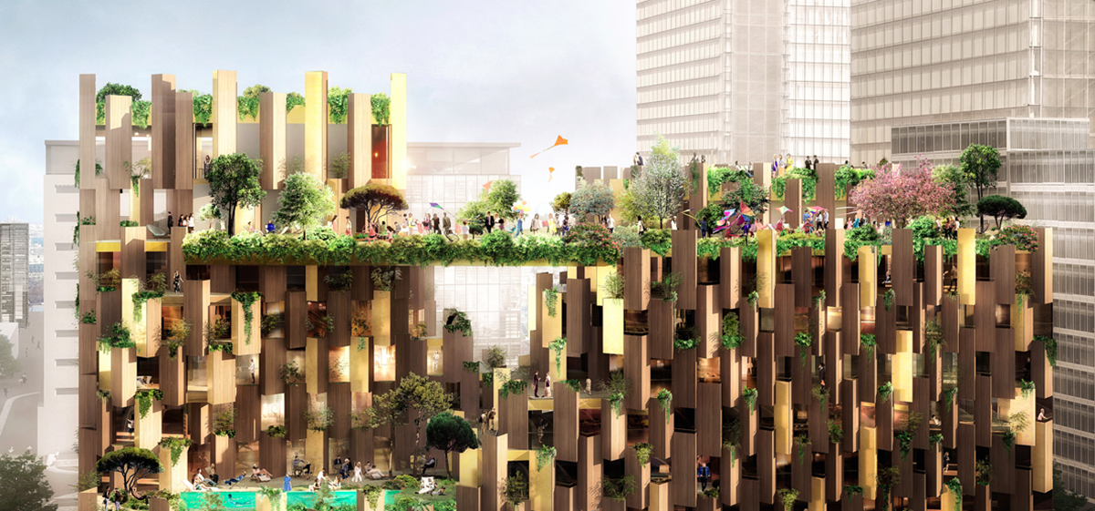 Kengo Kuma unveils design for Eco-Luxury Hotel comprised of wooden and plant covered facade