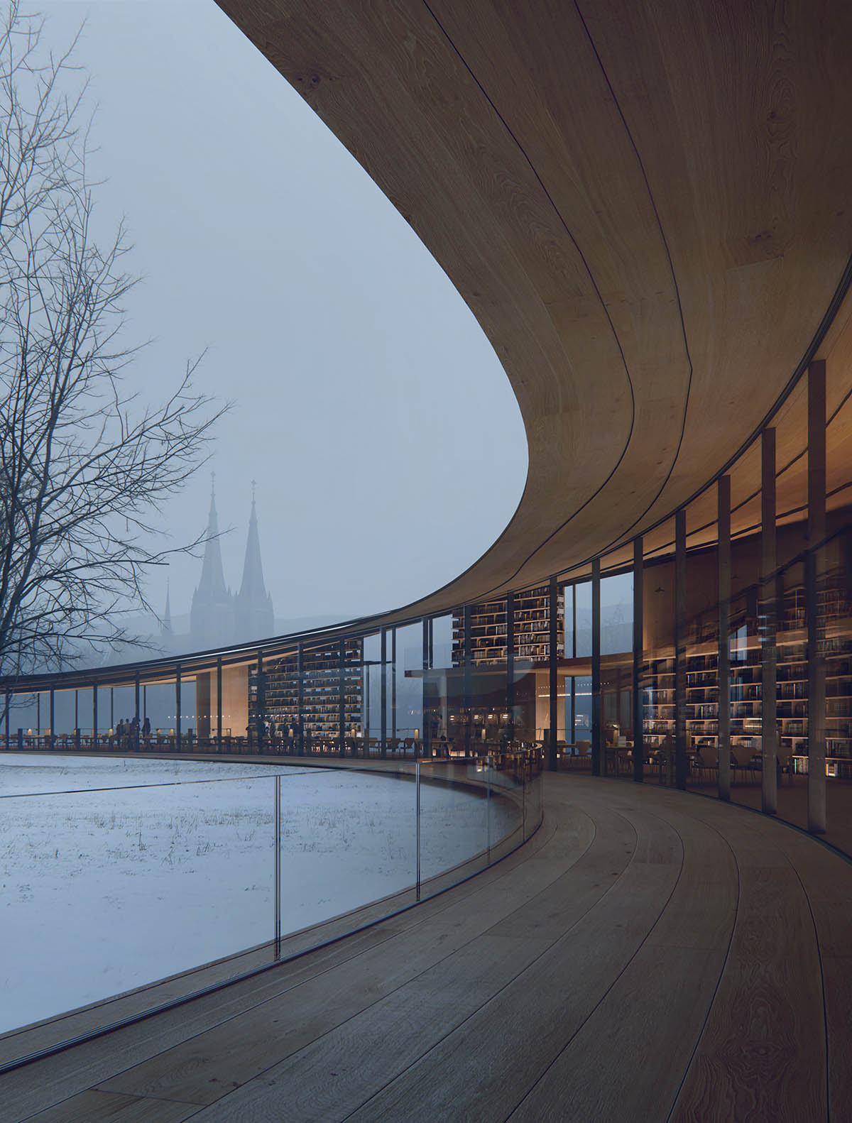 Kengo Kuma & Associates and Mad Arkitekter design curvilinear library in Norway