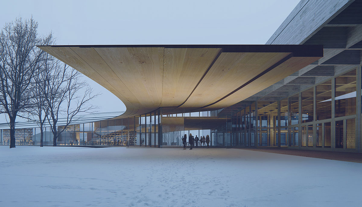Kengo Kuma & Associates and Mad Arkitekter design curvilinear library in Norway