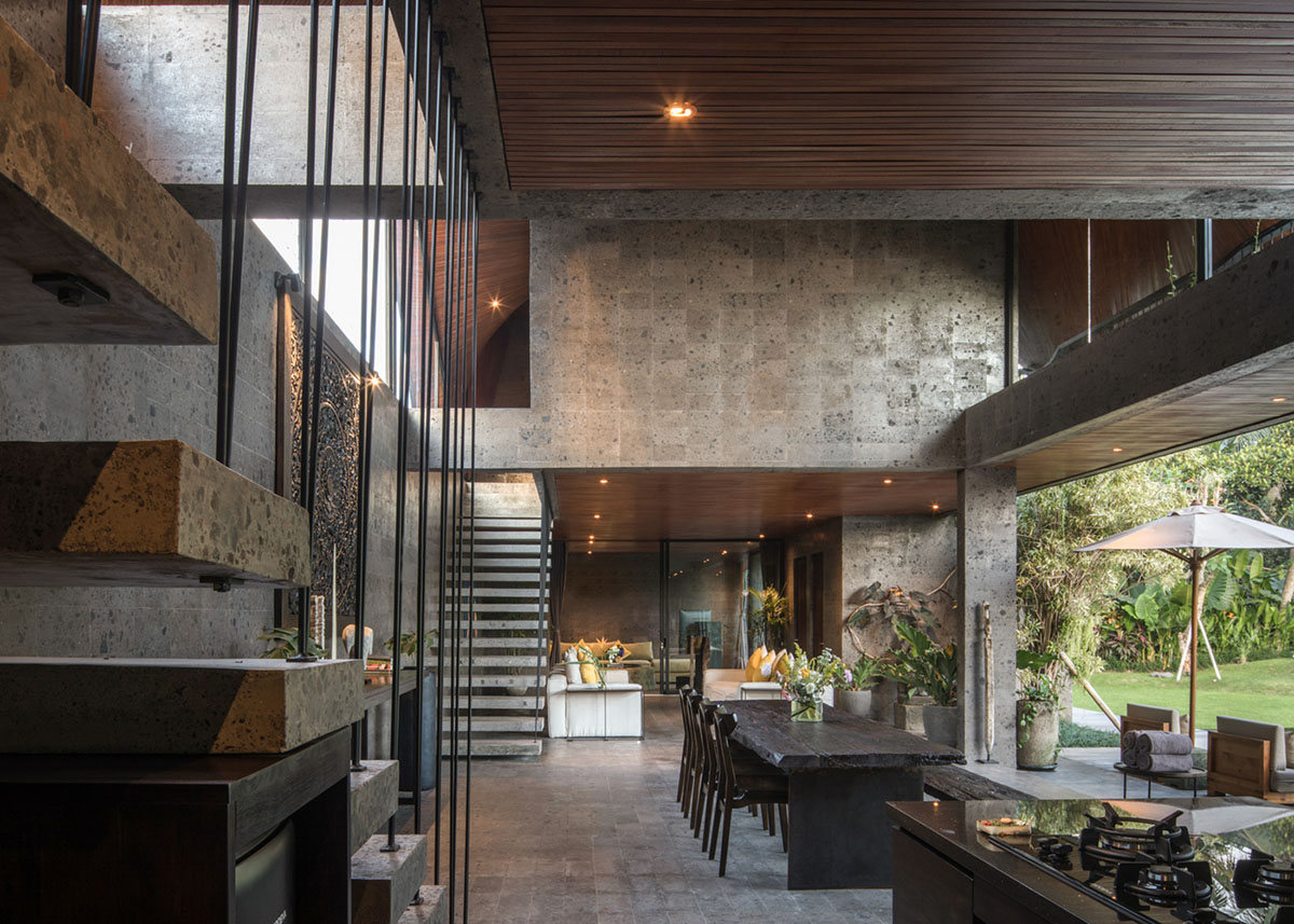 Twisted roof becomes walls and facade in Alpha House designed by Alexis Dornier in Bali