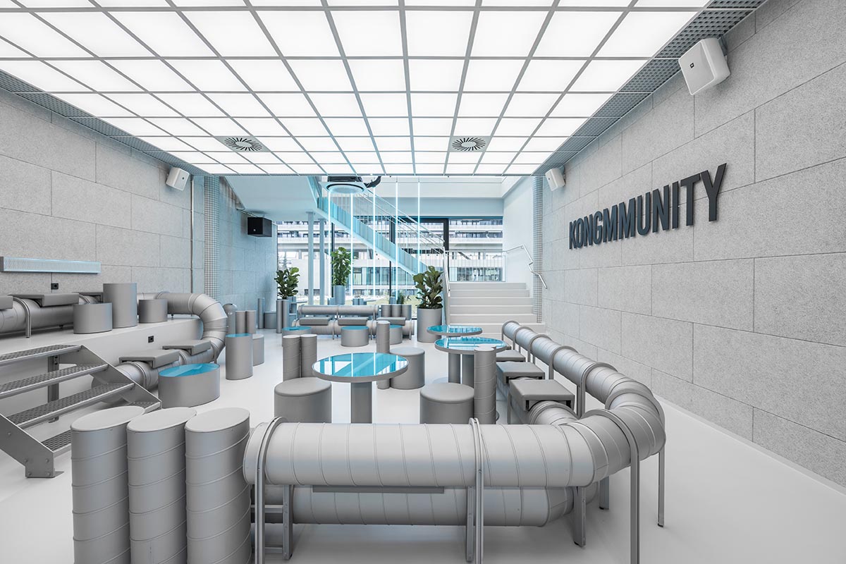 Masquespacio's gym interiors explore 1980s techno style and cyberpunk with neon colors in Austria 