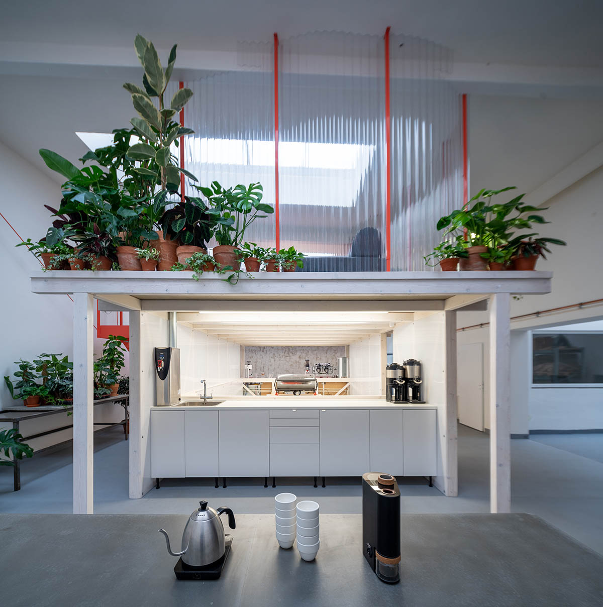 KOGAA crowns Prague's industrial coffee hub with additional working space filled with loop of plants