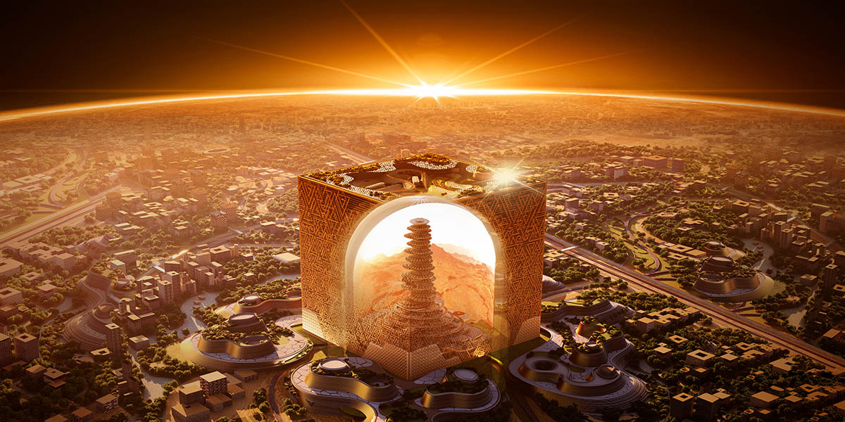 Saudi Arabia unveils a large-scale cube-shaped skyscraper The Mukaab in downtown Riyadh