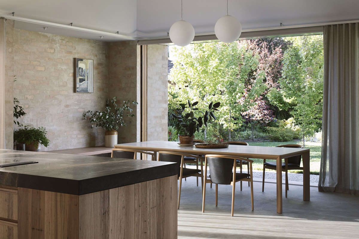 Textured brick walls reflects light, colour and textures of Autumn in Kyneton House by Edition Office