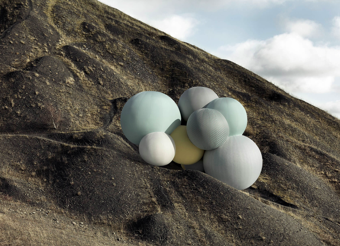 Charles Pétillon’s fabric-covered balloons invade deserted landscapes in Milan