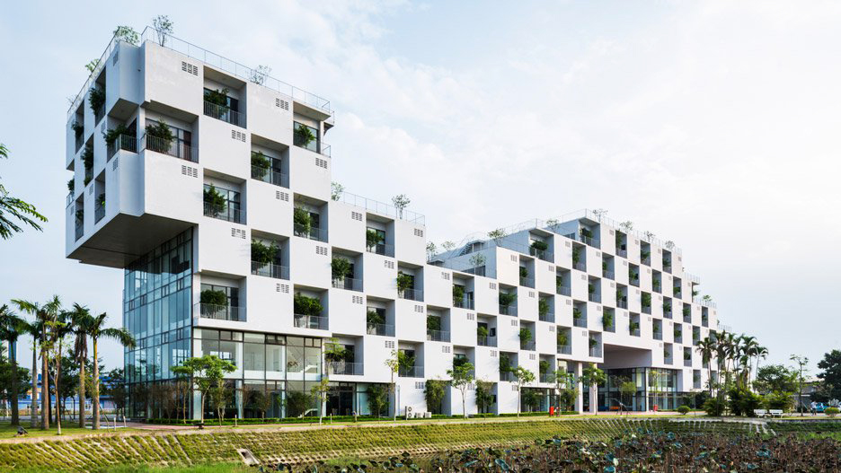 VTN Architects brings nature into the checkerboard fa&ccedil;ade of Hanoi university building