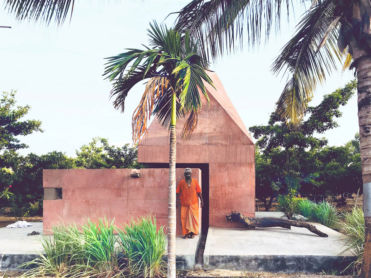 Karan Darda Architects Built A Sculptural Temple With Reddish-Colored Concrete Walls In Pune