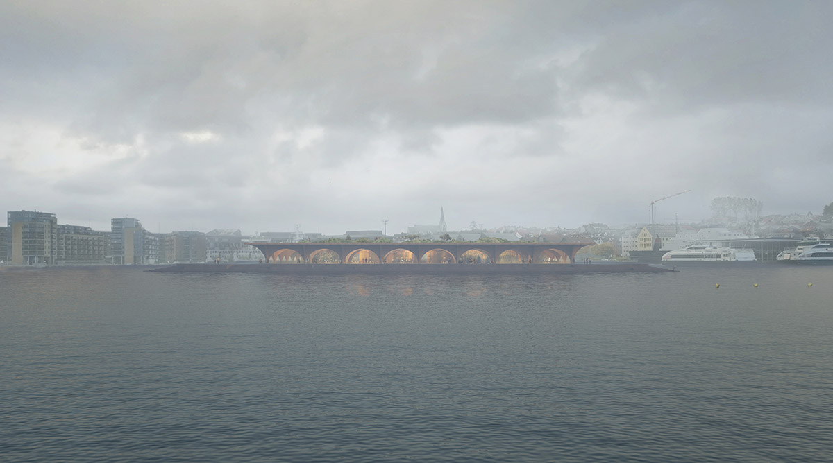 COBE designs Norway's first street-food market with mega urban arches as roofed landscape